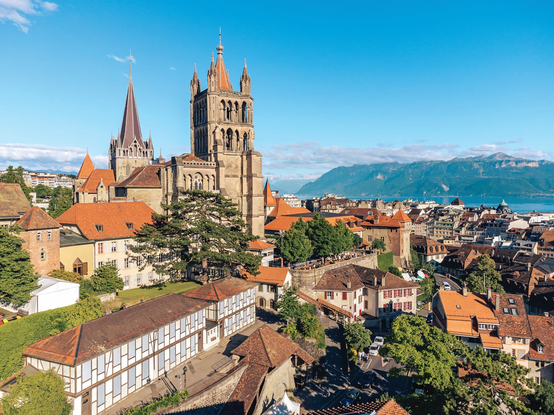 Lausanne city centre opening onto Lake Geneva